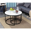 JJS Round Wood/Metal Nesting Coffee Table in Marble/Black (Set of 2)