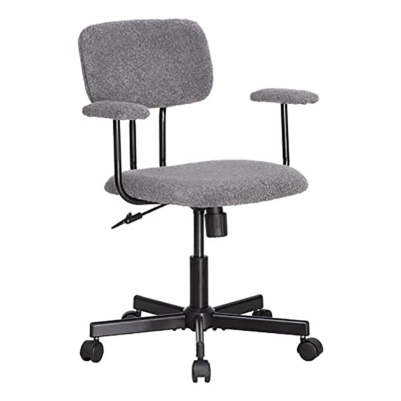 JJS Low Back Velvet Fabric Home Office Computer Chair with Armrest in Gray