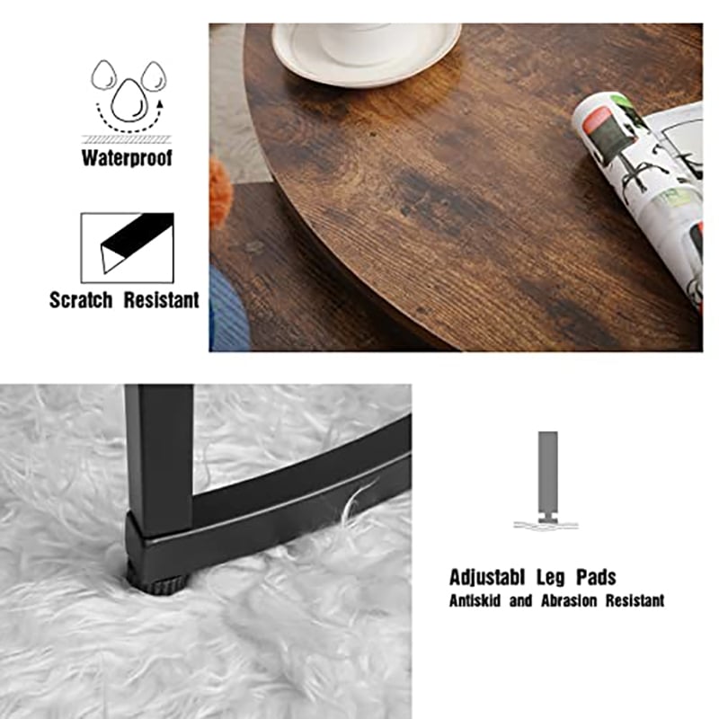 JJS Round Wood/Metal Nesting Coffee Table in Rustic Brown (Set of 2)