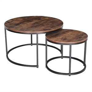 JJS Round Wood/Metal Nesting Coffee Table in Rustic Brown (Set of 2)
