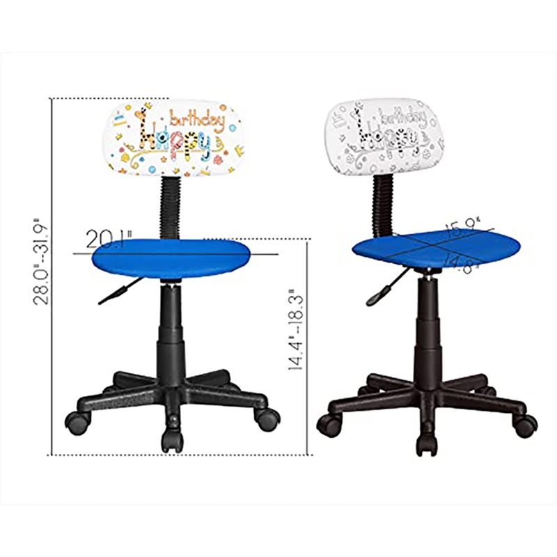 Jjs Low-Back Adjustable Plastic Rolling Drawing Desk Chair in Blue