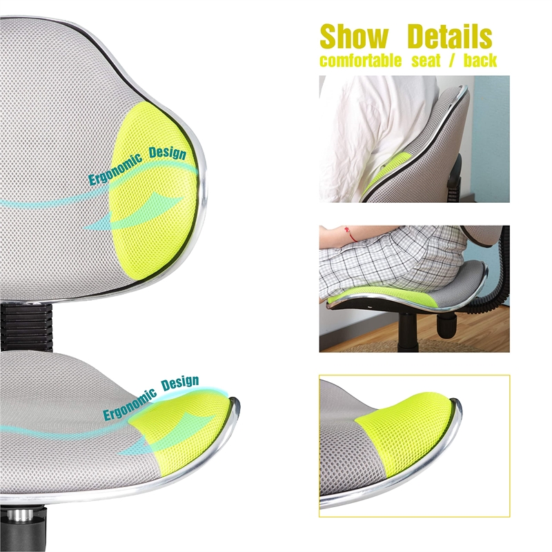 JJS Low Back Metal Computer Executive Chair w/ Large Base and Pads in Green/Gray