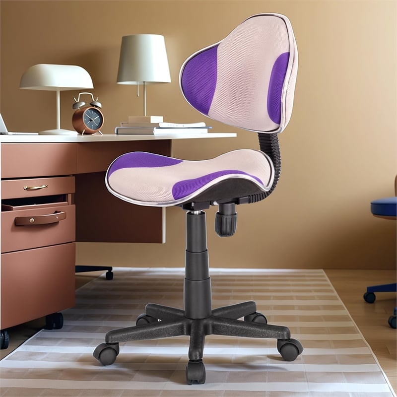 JJS Low Back Metal Computer Executive Chair w/ Large Base & Pads in Purple/Gray