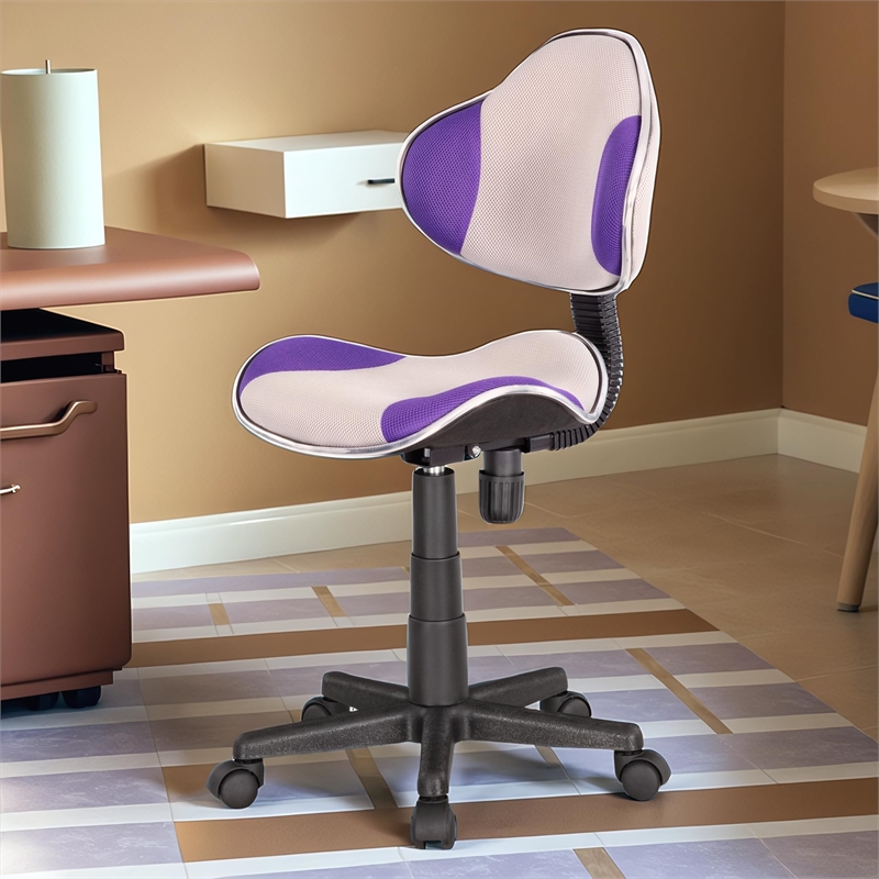 JJS Low Back Metal Computer Executive Chair w/ Large Base & Pads in Purple/Gray