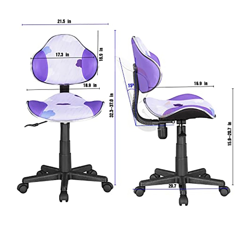 JJS Low Back Metal Computer Executive Chair with Large Base and Pads in Purple