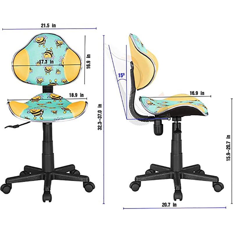 JJS Low Back Metal Computer Executive Chair with Large Base and Pads in Yellow