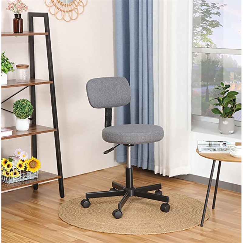 JJS Low Back Metal Armless Computer Chair with Thick Seat Cushion Pad in Gray