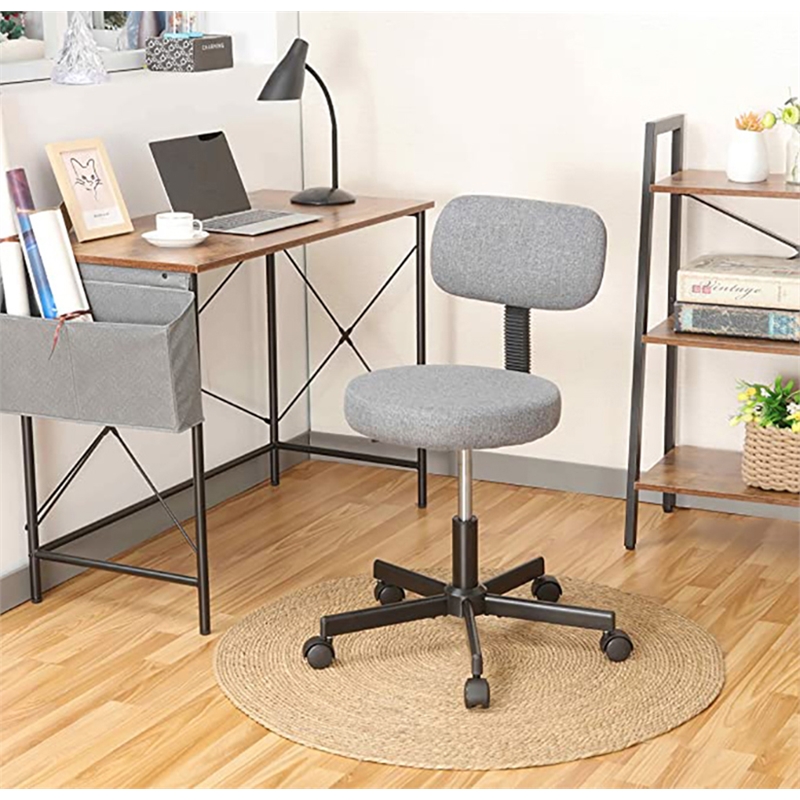 JJS Low Back Metal Armless Computer Chair with Thick Seat Cushion Pad in Gray