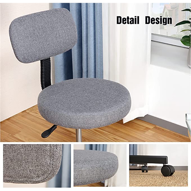 JJS Low Back Metal Armless Computer Chair with Thick Seat Cushion Pad in Gray