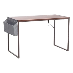 JJS 48&quot Home Office Metal Computer Desk with Storage Bag USB Hub in Brown