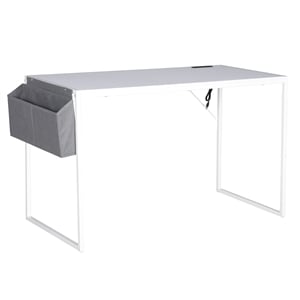 JJS 48&quot Home Office Metal Computer Desk with Storage Bag USB Hub in White
