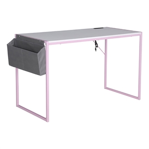 JJS 48&quot Home Office Metal Computer Desk with Storage Bag USB Hub in Pink