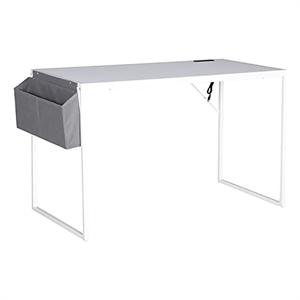 JJS 31&quot Home Office Metal Computer Desk with Storage Bag USB Hub in White