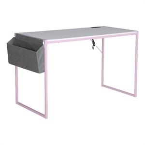 JJS 31&quot Home Office Metal Computer Desk with Storage Bag USB Hub in Pink