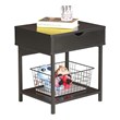 JJS Wood Side End Table with Drawer and Storage Shelves in Black