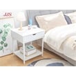 JJS Wood Side End Table with Drawer and Storage Shelves in White