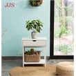 JJS Wood Side End Table with Drawer and Storage Shelves in White