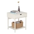 JJS Wood Side End Table with Drawer and Storage Shelves in White
