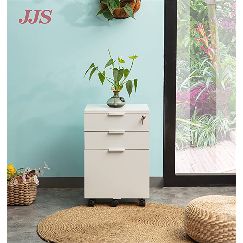 JJS 3-Drawer Wood Storage Home Office Filing Cabinet with Locks in White