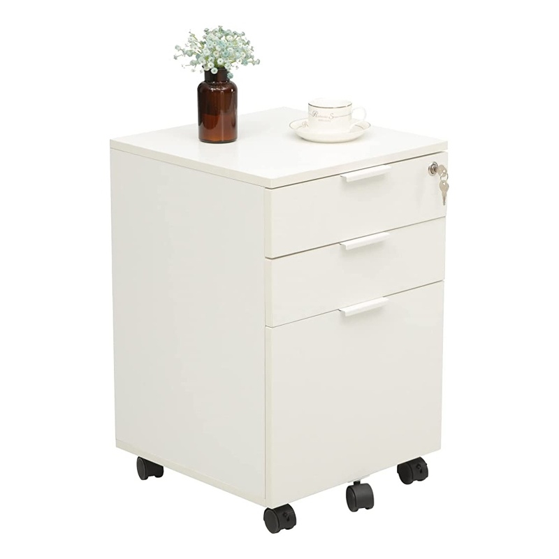JJS 3-Drawer Wood Storage Home Office Filing Cabinet with Locks in White