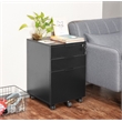 JJS 3-Drawer Wood Storage Filing Cabinet with Locking Wheels in All Black