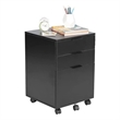 JJS 3-Drawer Wood Storage Filing Cabinet with Locking Wheels in All Black