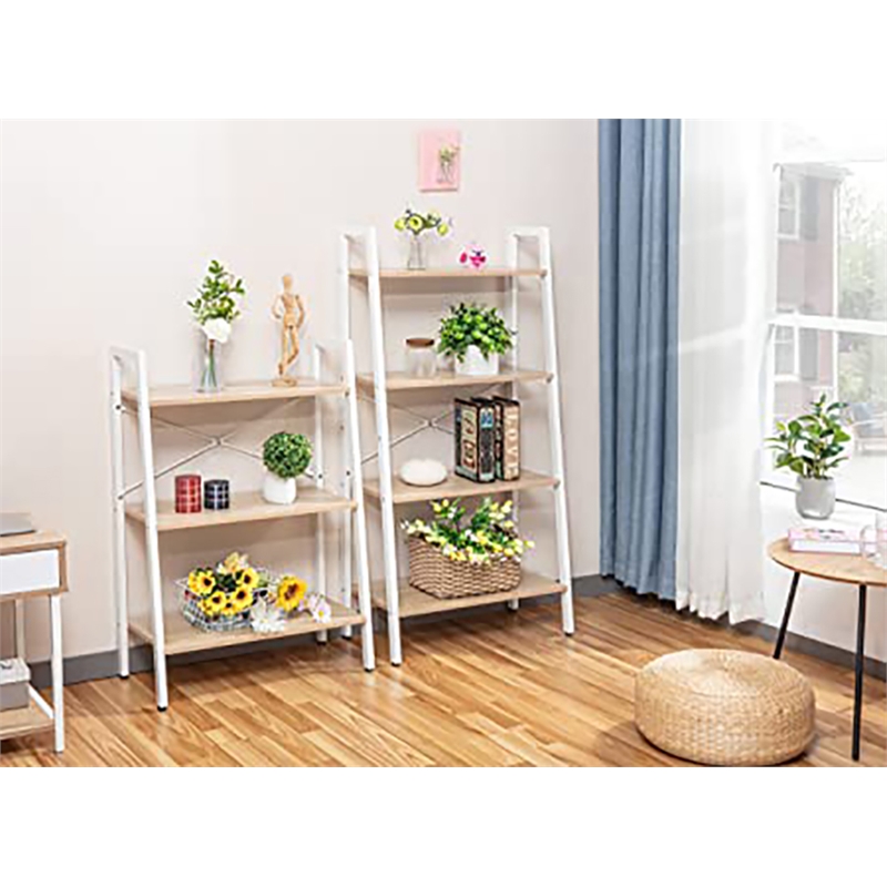 JJS 4-Tier Wood Display Bookcase with Storage Rack Shelf in Oak/White