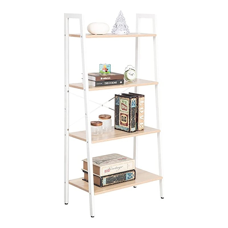 JJS 4-Tier Wood Display Bookcase with Storage Rack Shelf in Oak/White