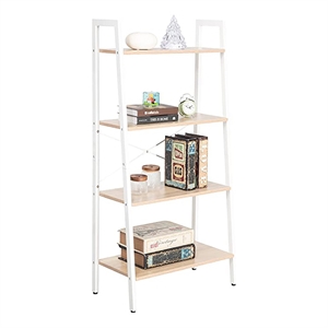 JJS 4-Tier Wood Display Bookcase with Storage Rack Shelf in Oak/White