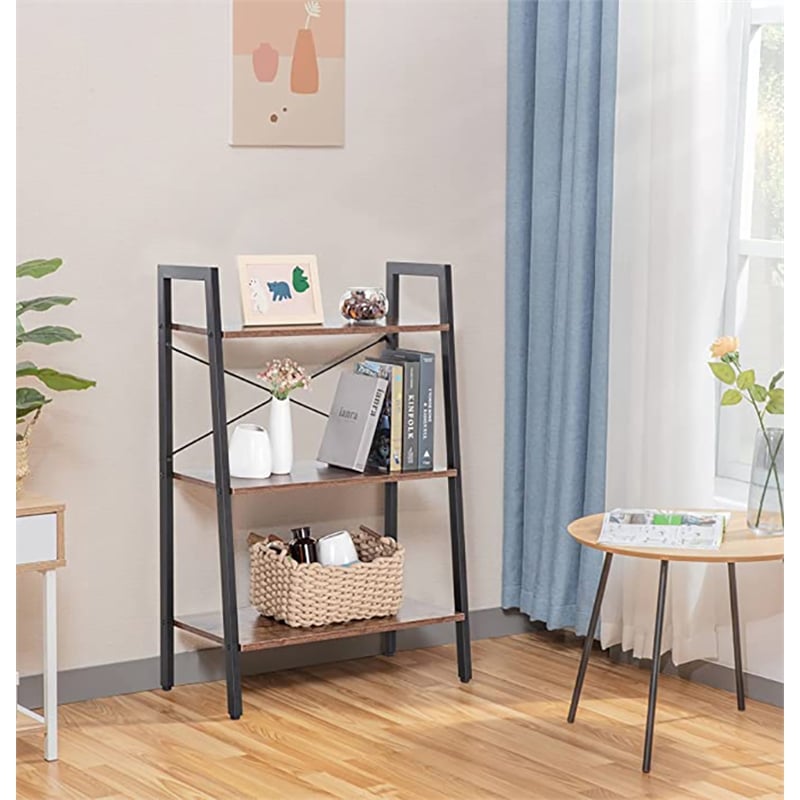 JJS 3-Tier Wood Display Bookcase with Storage Rack Shelf in Brown