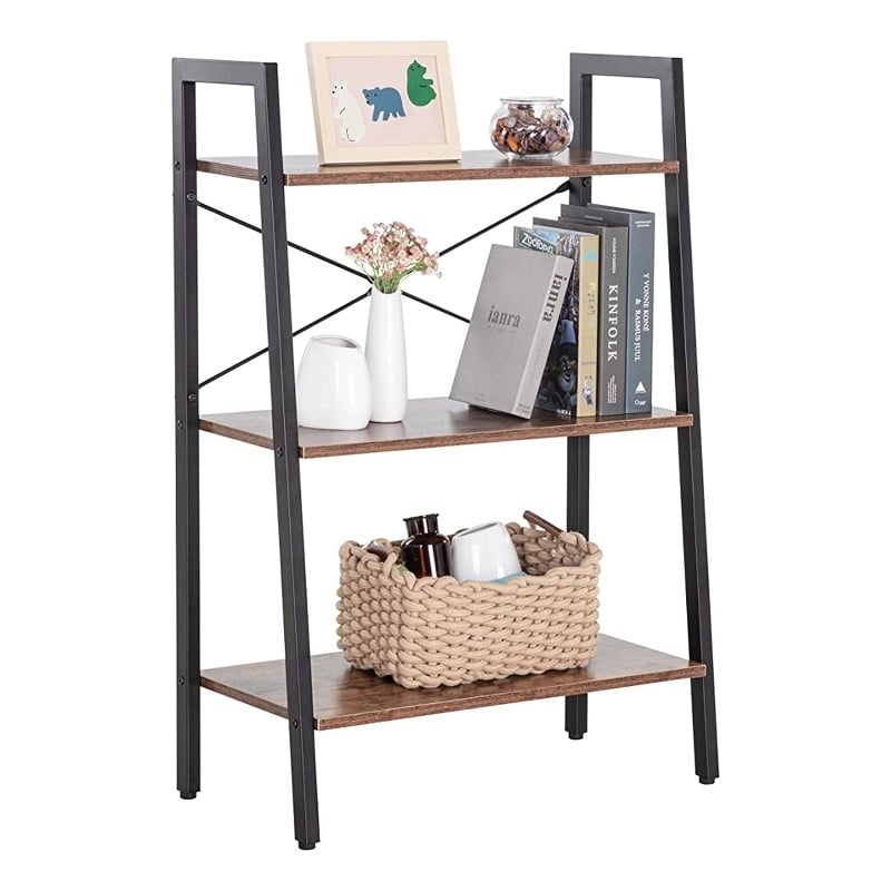 JJS 3-Tier Wood Display Bookcase with Storage Rack Shelf in Brown