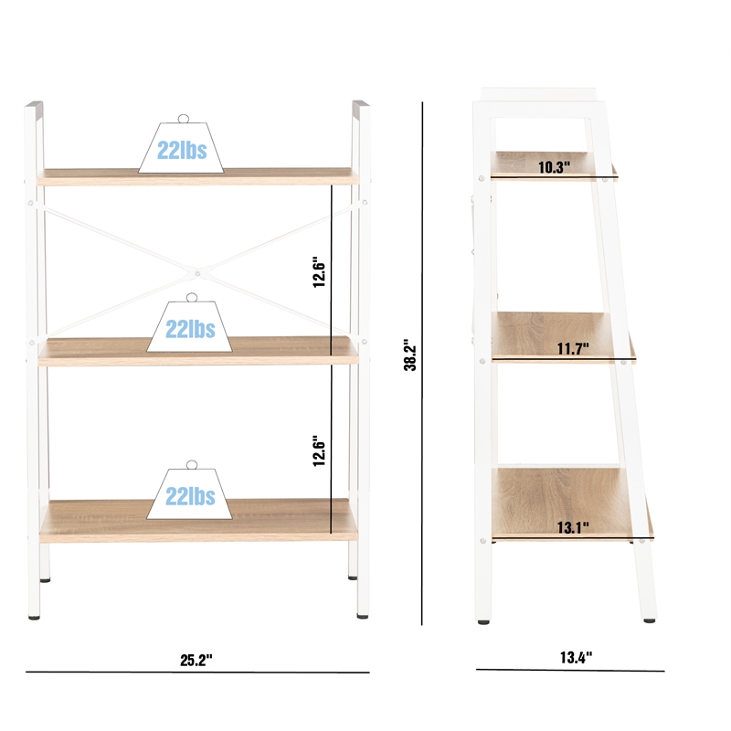 JJS 3-Tier Wood Display Bookcase with Storage Rack Shelf in Oak/White