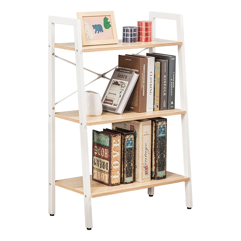 JJS 3-Tier Wood Display Bookcase with Storage Rack Shelf in Oak/White