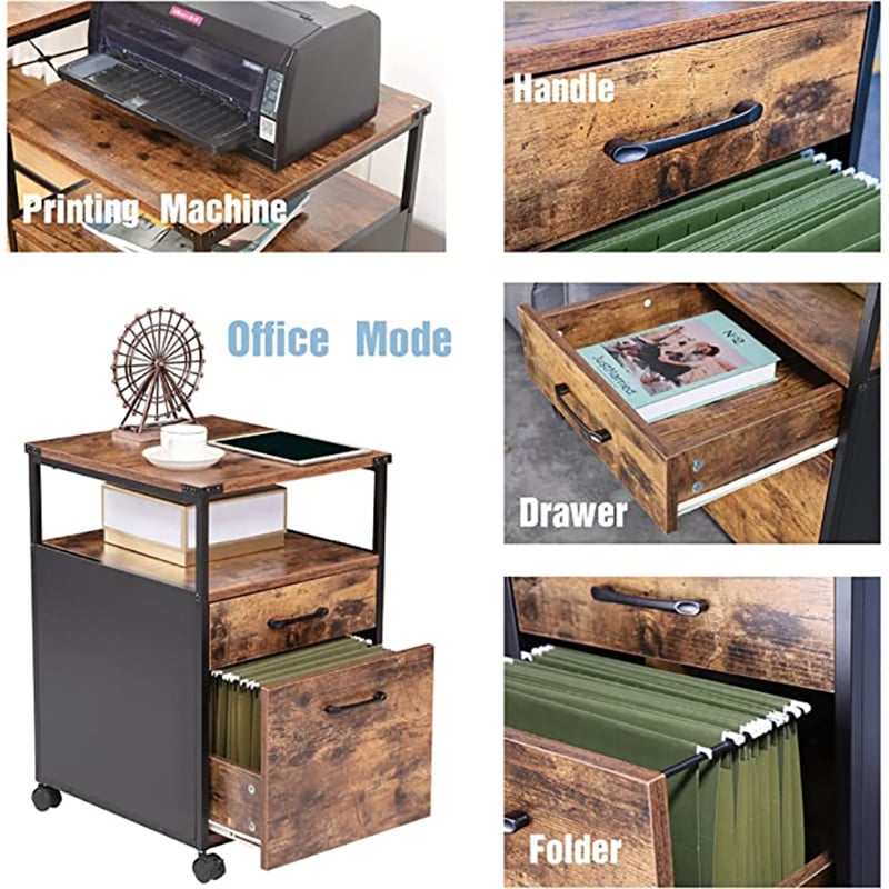 JJS Mobile Open Shelf Wood Home Office Filing Cabinet Printer Stand in Brown