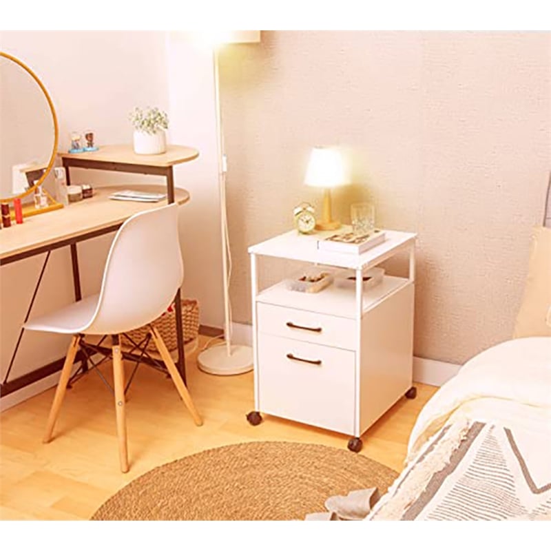 JJS Mobile Open Shelf Wood Home Office Filing Cabinet Printer Stand in White