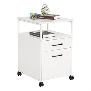 JJS Mobile Open Shelf Wood Home Office Filing Cabinet Printer Stand in White