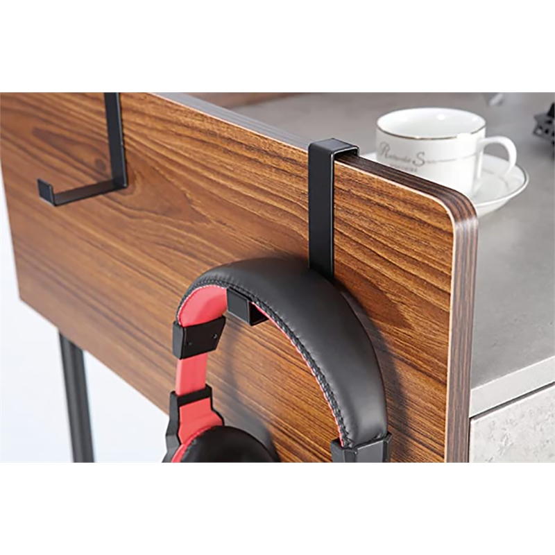 JJS Wood/Metal Home Office Writing Desk with Drawers in Walnut/Cement