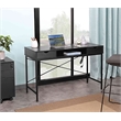 JJS Large Wood Writing Desk with Drawer USB Ports Charging Station in Black