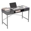 JJS Large Wood Writing Desk with Drawer USB Ports Charging Station in Black