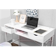 JJS Large Wood Writing Desk with Drawer USB Ports Charging Station in White
