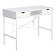 JJS Large Wood Writing Desk with Drawer USB Ports Charging Station in White