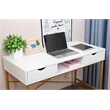 JJS Large Wood Writing Desk w/ Drawer USB Ports Charging Station in White/Golden