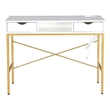 JJS Large Wood Writing Desk w/ Drawer USB Ports Charging Station in White/Golden