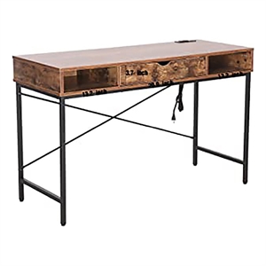 JJS 47.2&quot Wood Writing Desk w/ Drawer USB Ports Charging Station in Brown