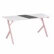 JJS 63 Inch Gaming Desk with USB Mouse Pad Pink White Engineered Wood