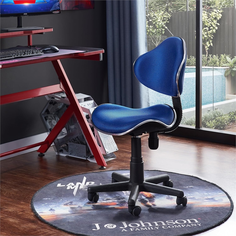 JJS Low Back Metal Computer Executive Chair with Large Base and Pads in BLUE
