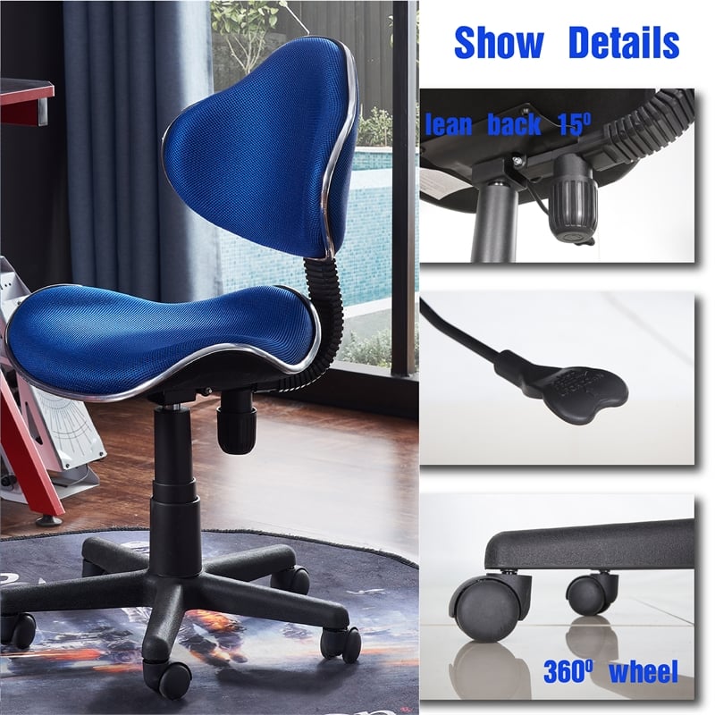 JJS Low Back Metal Computer Executive Chair with Large Base and Pads in BLUE