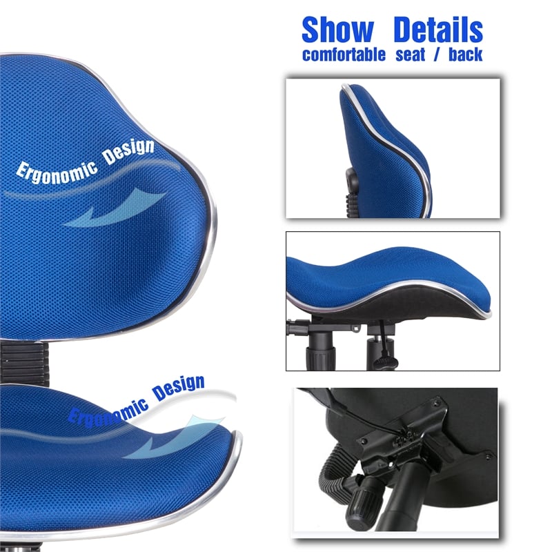 JJS Low Back Metal Computer Executive Chair with Large Base and Pads in BLUE