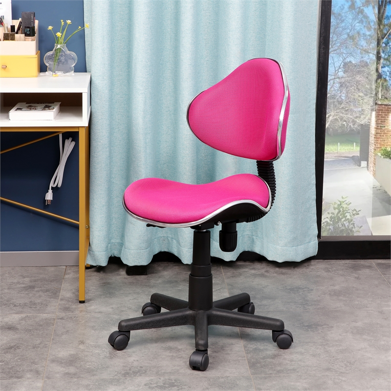 JJS Low Back Metal Computer Executive Chair with Large Base and Pads in PINK