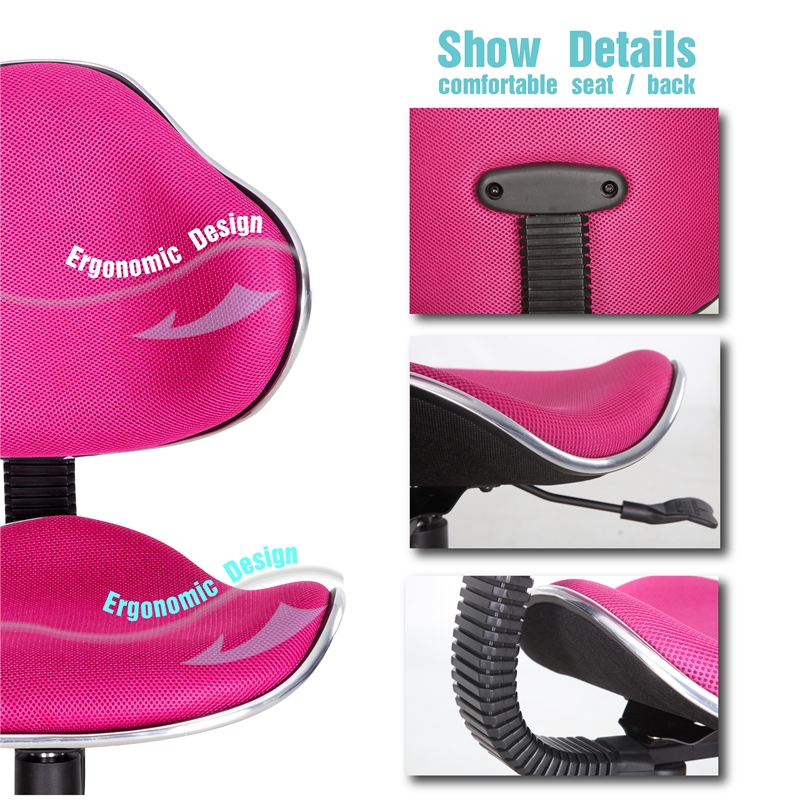 JJS Low Back Metal Computer Executive Chair with Large Base and Pads in PINK